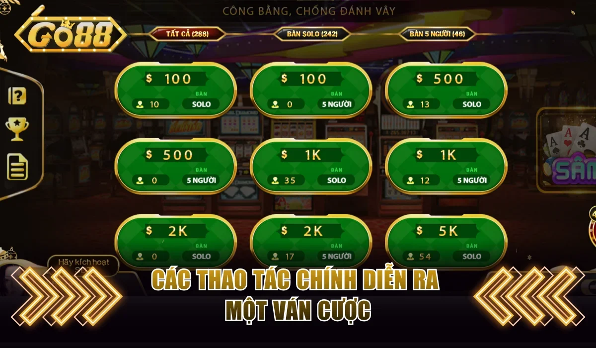 Các thao tác chính diễn ra một ván cược