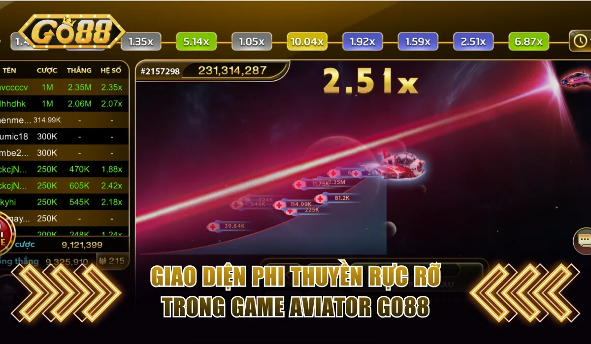Giao diện phi thuyền rực rỡ trong game Aviator Go88