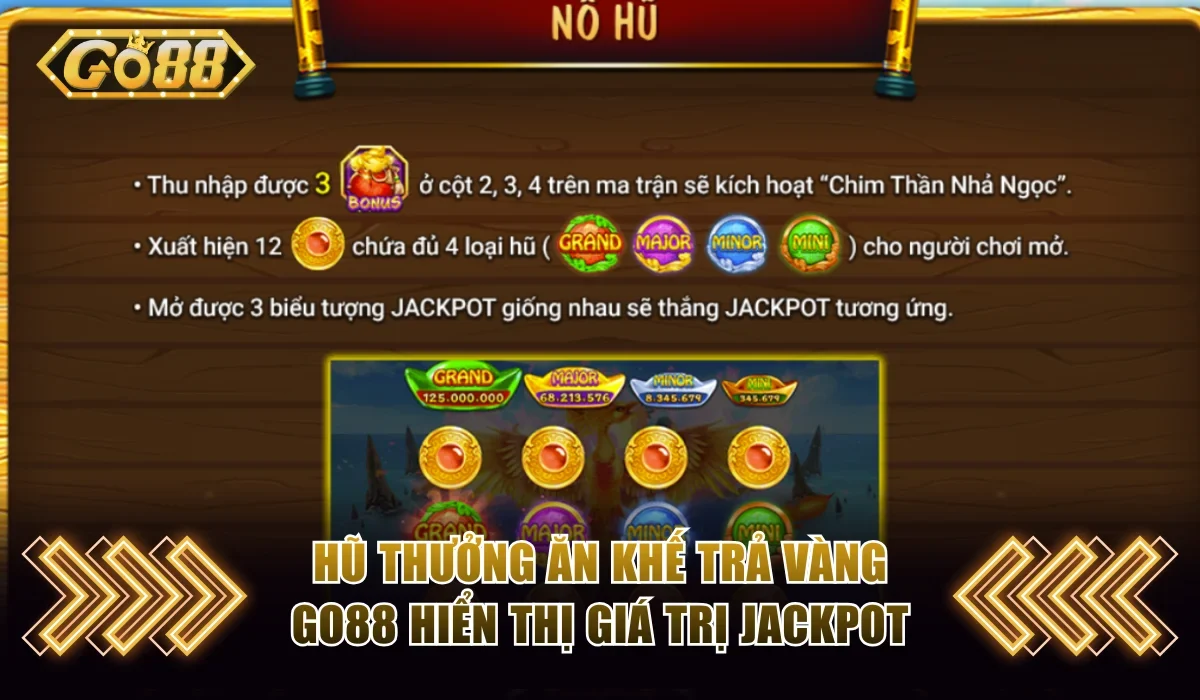 Hũ thưởng Ăn Khế Trả Vàng Go88 hiển thị giá trị Jackpot