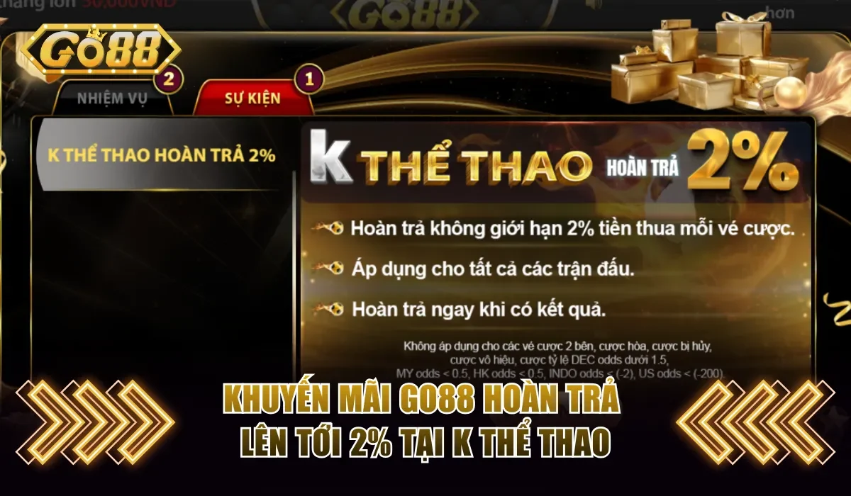 Khuyến mãi Go88 hoàn trả lên tới 2% tại K thể thao